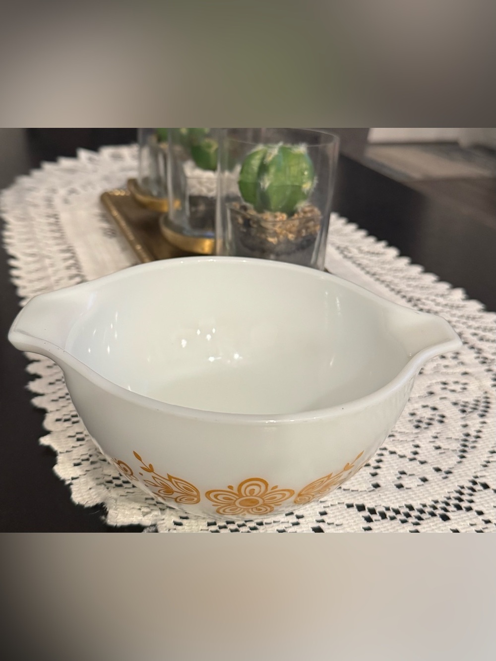Vintage Pyrex White Serving Bowl Floral Butterfly 🦋Pattern 4411-1/2 Made in USA